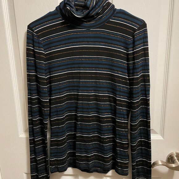 Veronica Beard Audrey Metallic Stripe Turtleneck Sweater Black Multi - Picture 6 of 7